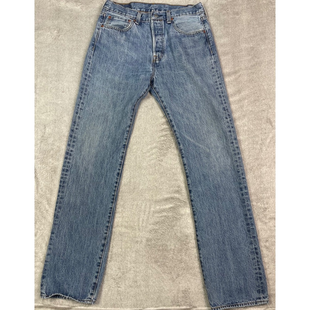 Levi's 501 Jeans Mens W31 L34 (W31xL32 Actual) Blue Denim Button Fly Straight